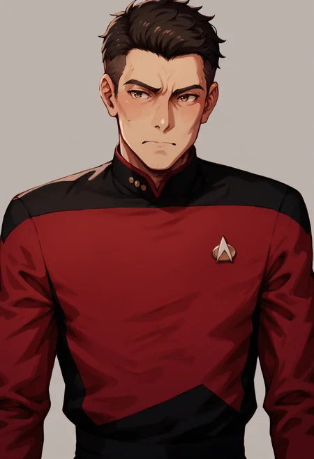 core_9, score_8_up, score_7_up, score_6_up, 1boy,solo,
s3stngunf,red uniform,black and red jumpsuit
,<lora:STTNGponyStrong>