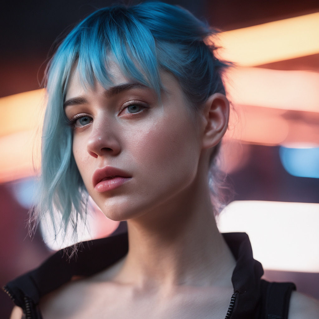 RAW photo, (photo flash:1.5) (fashion photography) (pictorialist style), fashion shot, realistic photo style, sharp focus,
(full body shot) of a 20 yo girl with ice blue hair in future clothes, angry or crying and sad looking, tearful and open-mouthed, reveal sorrow, open mouth, teary, tear, sorrow, crying, transparent liquid, water tears, glass tears, cute face, eye level, focus on eyes,
she ist wearing a sleek metallic jumpsuit with holographic accents, LED-lit seams, form-fitting silhouette, iridescent fabric, touch-responsive panels, adaptive color-changing, avant-garde asymmetry, integrated tech accessories, gravity-defying drapes, translucent mesh inserts, biomimetic textures, 3D-printed details, energy-efficient materials, microfiber sensors, minimalist cutouts, modular layering, neural interface compatibility, solar-charging capabilities
photo location is a night scene from blade runner movie: moviestill, (bright dazzling neon lights:1.3), futuristic skyline, neon-lit alleys, rain-soaked pavement, towering skyscrapers, gritty urban sprawl, synthetic humans, bustling crowds, holographic billboards, flying vehicles, dimly lit shops, cyberpunk aesthetics, dystopian atmosphere, steamy vents, flickering lights, androids in shadows, moody reflections, artificial intelligence, techno-noir setting, dark mysteries, urban decay, rain-slicked streets, augmented reality, electronic hum, metropolitan dystopia, eerie silence, urban isolation, polluted skies, neon glow, tech-enhanced crime, melancholic undertones, enigmatic figures, uncertain future, digital billboards, glimmering advertisements, corporate dominance, haunting alleys, tech noir ambiance, abandoned corners, cybernetic implants, forbidden desires, existential questions, artificial lifeforms, ethereal music, looming architecture
dappled light on face, pale skin, no make-up, detailed face and eyes, natural skin texture, (highly detailed skin:1.1), (textured skin:1.1), (skin pores:1.1), (oiled shiny skin:0.5), (skin blemish:1.2), (imperfect skin:1.1), intricate skin details, visible skin detail, detailed skin texture, detailed eyes, round iris, remarkable detailed pupils, light reflections in her eye, visible cornea, highly detailed iris, tiny blood vessels in the eye, small freckles, wrinkles, pimples,  beauty spot, <lora:polyhedron_all_sdxl-000004:0.7>
celluloid's unique character, film grain, (no depth of field:1.5), movie shot with (panavision panaflex gold camera:1.1) on (celluloid:1.2), shot by ridley scott, shot by Denis Villeneuve, best quality, masterpiece, ultra high res, (photorealistic:1.4), 8K raw photo, professional photography, award winning photo, ((light)) photography