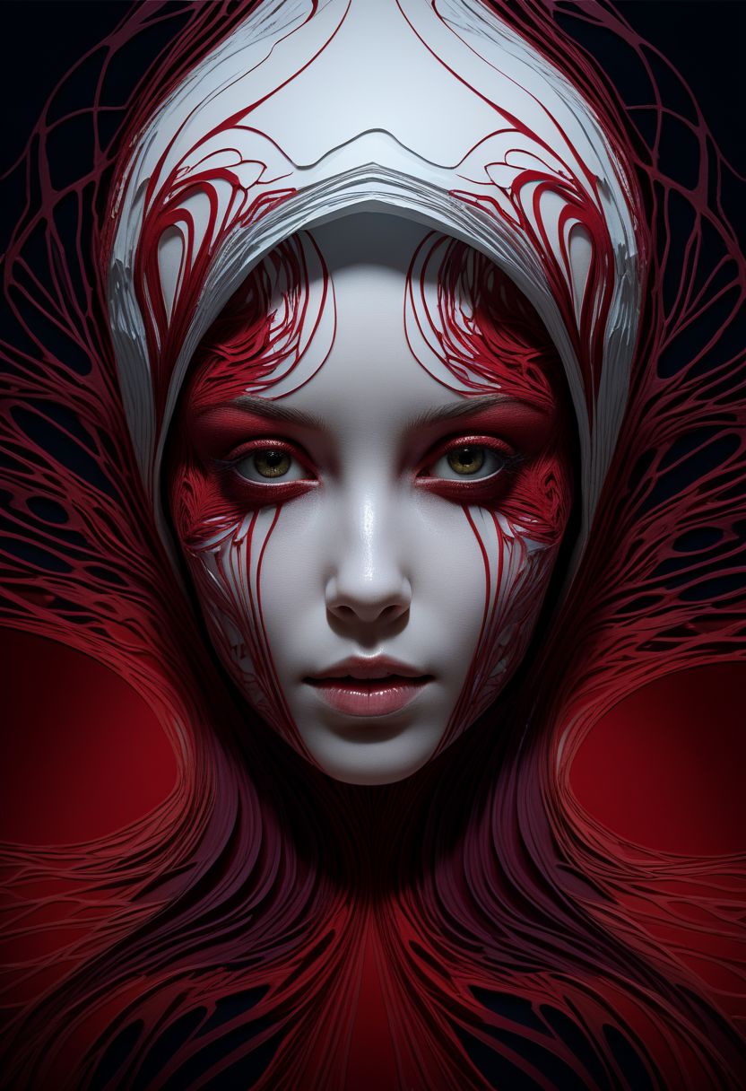 layered papercut, mysterious face, a exotic girl in artsy clothing, fading backlit background, (deep sea fading white to deep red), alluring goddess, by Minjae Lee, Carne Griffiths, Emily Kell, Steve McCurry, Geoffroy Thoorens, Aaron Horkey, Jordan Grimmer, Greg Rutkowski, amazing depth, double exposure, surreal, geometric patterns, intricately detailed, bokeh,  perfect balanced, deep fine borders, artistic photorealism , smooth,  great masterwork by Suiras  <lora:add-detail-xl:2>  <lora:Double_Exposure:0.5>