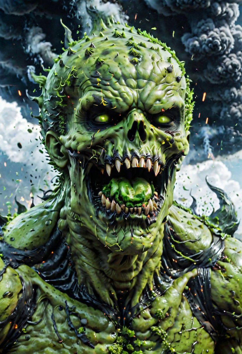 According to the rules, in such cases, it was supposed to become a black impenetrable cloud, fill the entire space with itself, catch up with green DEVIL SPAWN horror and look at him with an ominous luminous look from nowhere and from everywhere, which Bomchi immediately did.  Feeling of fear, feeling of horror,rich colors, ultra clear image, more realistic, high resolution photos, 8K HD wallpapershigh quality, intricate details,  ultra detailed, ,depth of field, 8k resolution trending on Artstation Unreal Engine 5, Epic,detailed background, <lora:xl_more_art-full_v1:1.2>  <lora:JuggerCineXL2:0.8> , Cinematic,  <lora:EnvyActionShotXL01:0.8> action shot