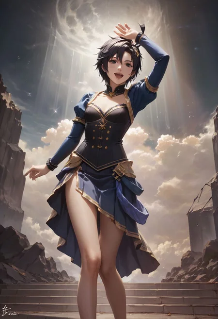 score_9,score_8_up,score_7_up,score_6_up,source_anime, <lora:Worldly_XL:1.10> (rock concert:1.6),
1girl, solo, full figure, dynamic pose, singing, dancing, <lora:KikuchiMakoto_pony_v1:0.9> kikuchi makoto, kkcmkt, short hair, black hair, antenna hair, hair between eyes, black eyes, flat chest, small breasts, (idol clothes, long legs:1.2), delicate strappy heels,
hands, <lora:detailed_hands:1.05>
<lora:HandFineTuning_XL:0.55>
<lora:loraeyesxl:0.65>
<lora:StS_detail_slider_v1:4>
zPDXL, zPDXL-neg