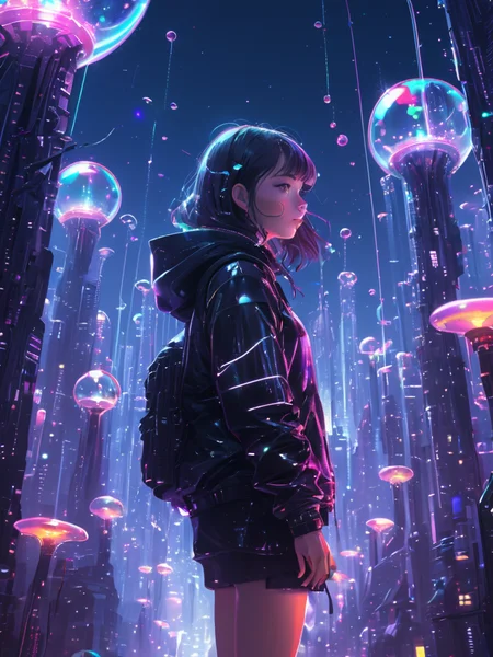 masterpiece,high resolution,
futuristic-city,1girl,solo,bubble design,city backround,night,neon,
, <lora:futuristic_city-xl:0.6>
