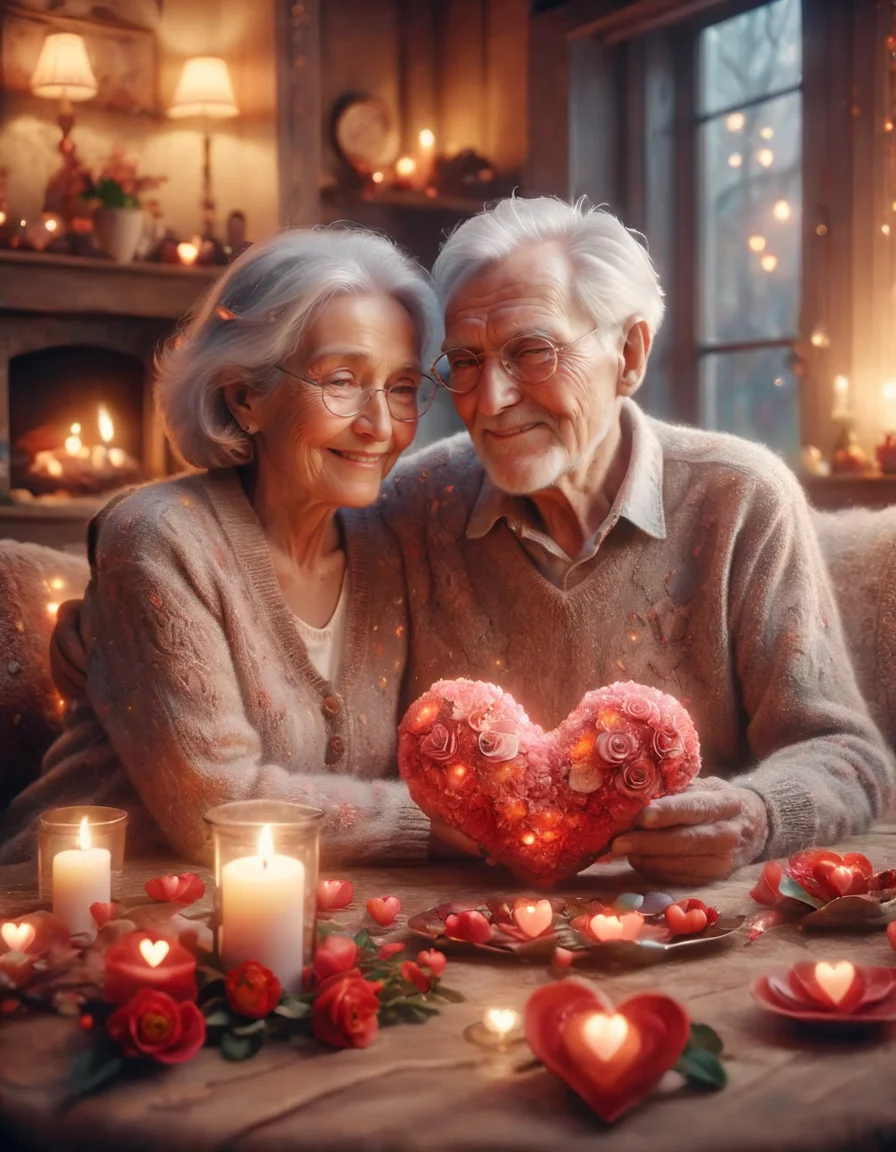 an old couple living the best life together,closeup shot, cherishing company of each other, in a cozy place for the rest of their life, made of ral-vltne <lora:ral-vltne-sdxl:1>