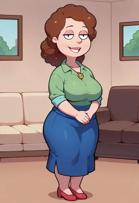 score_9,score_8_up,score_7_up,score_6_up,best quality, 1girl, solo, living room, couch, indoors,
BREAK
unnamed girl, brown hair, black eyes, (mature female:1.5), (plump:1.2), large breasts, gigantic ass, gigantic hips, green sweater, rolled up sleeves, blue skirt, shoes, own hand together, smile, looking at viewer, long skirt, half-closed eyes, necklace,