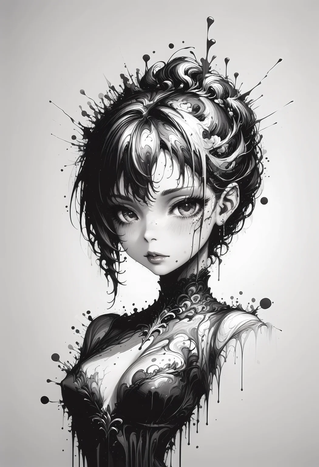 score_9, score_8_up, score_7_up, ultra details, high details, absurdres, masterpiece, best quality, 2k, 4k, very aesthetic, rating_safe, ink splats, ink splatter, A ultra-detailed 200mm lineart wide shot of Golem, set in A haunted victorian mansion shrouded in mist, a dynamic swimming pose and an silly expression. The scene is illuminated by dynamic chiaroscuro lighting, enhancing the intense atmosphere. shadows stretching unnaturally across the walls. The details are ultra-HD, with stunning textures, lifelike depth, and 8k quality., BREAK,
<lora:Ink_Splats:1.2>, <lora:add-detail-xl:1>, <lora:Pony_Stylized_Dark_Ambience_-_SDA:0.8>, <lora:IncaseLycoXL:0.7>, <lora:OldAnimeStyle_XL_v3:0.5>,