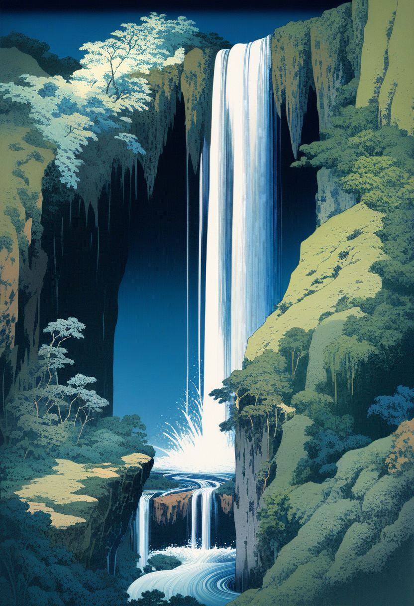 beautiful waterfall, cliff, scenery, outdoors, (best quality), highly detailed, KHsty-XL <lora:KHsty-XL-v3-AN-000020:0.7>