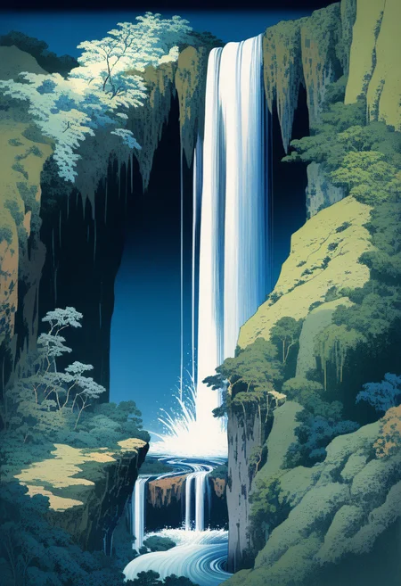 beautiful waterfall, cliff, scenery, outdoors, (best quality), highly detailed, KHsty-XL <lora:KHsty-XL-v3-AN-000020:0.7>