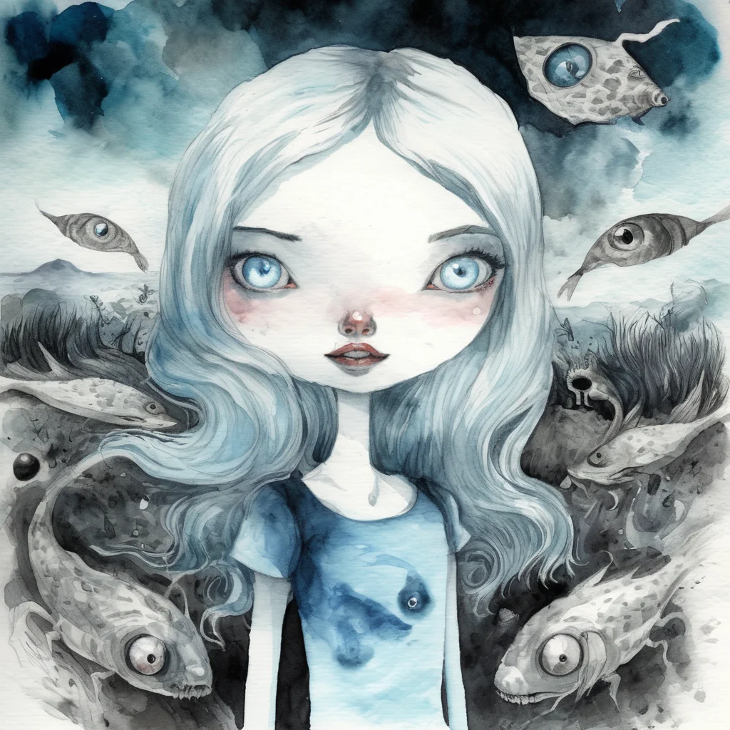 drawix3 a girl with blue eyes in the background a surreal world, watercolor in black ink, very detailed <lora:drawix3:0.9>