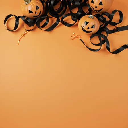 abstract orange halloween background with pumpkins and streamers<lora:Halloween_XL:1>