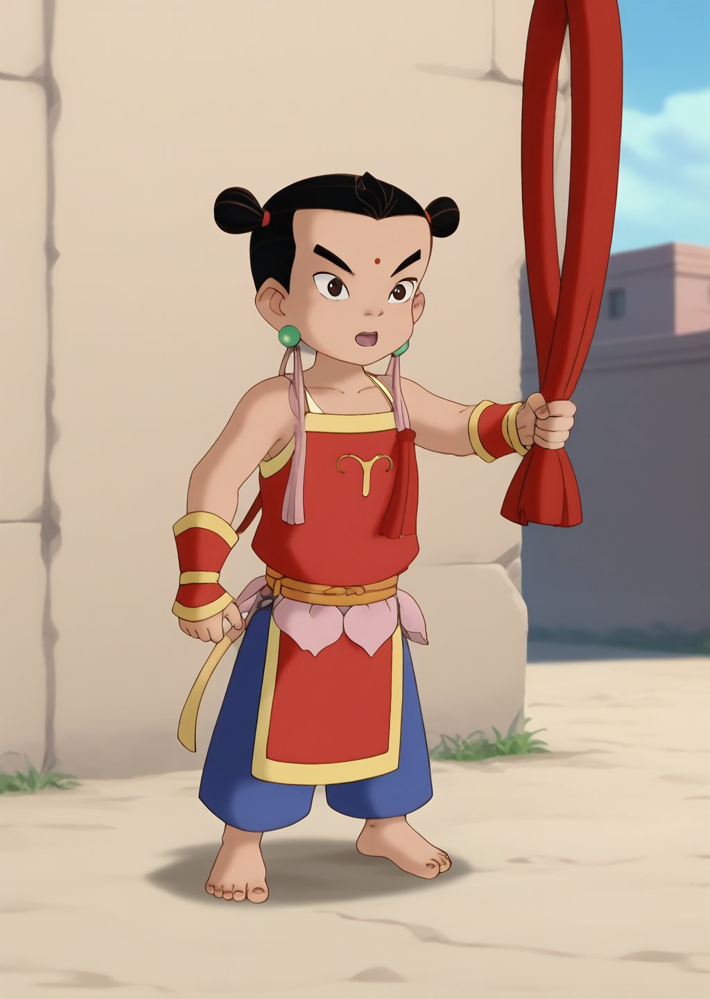 score_9,score_8_up,score_7_up,source_anime,rating_safe,intricate details,anime screencap,anime coloring,1boy,solo,male focus,child,nezha,solo,male focus,1boy,black hair,barefoot,jewelry,child,black eyes,male child,facial mark,earrings,twintails,chinese clothes,double bun,forehead mark,full_shot,legs_apart,open mouth,nsfw,(rape by turns:1.3),flat chest,<lora:åªåä¼ å¥SDXLPONYMAX:1>,