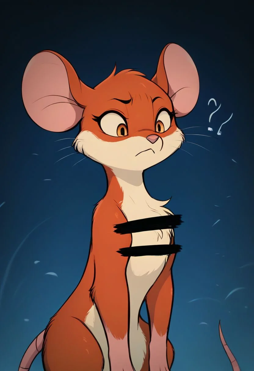 score_9, score_8_up, score_8, solo, (fluffy:0.8), (feral:1.3), furry, (((mouse))), female, claws, (fluffy cheeks:0.7), (naked), (solo:2), j_cartoon, cute, (portrait:2), (looking down:1.5), (confused expression:1.5), Censor Bar, ???, chest fluff
