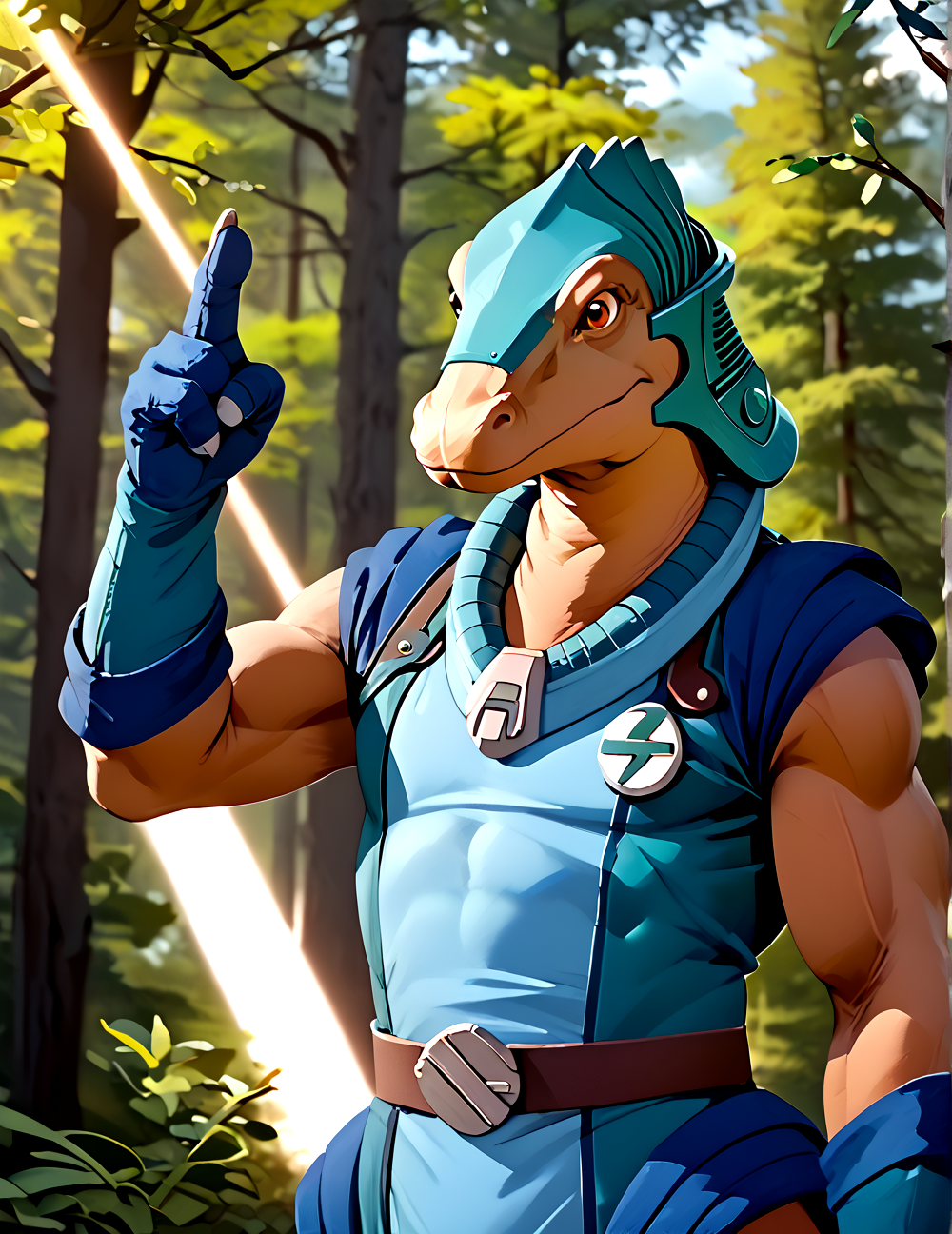 score_9, score_8_up, score_7_up,
<lora:Allo_(Dinosaucers)_(Pony)_(AD):1> Allo, Dinosaucers, dinosaur, muscular, armor, chest armor, brown skin,
8K, In'ei, chiaroscuro, depth of field, side lighting, clear_eyes,
perfect hands, perfect proportions, peak physical perfection, perfect male physique, impressive physique,
dynamic action pose, detailed anime background, detailed photographic fluffy anime clouds, masterclass anime, alluring gaze, dynamic lighting, photographic realism, mountain forest, 
BREAK zPDXL, ponyxl,