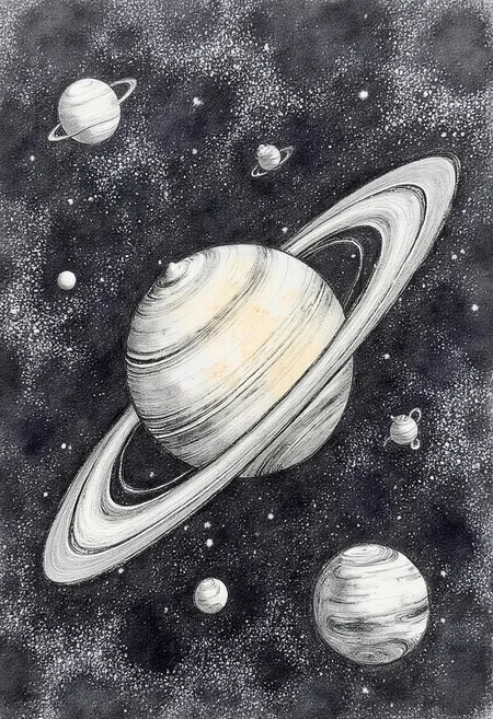 an illustration of a solar system made from Charcoal dust