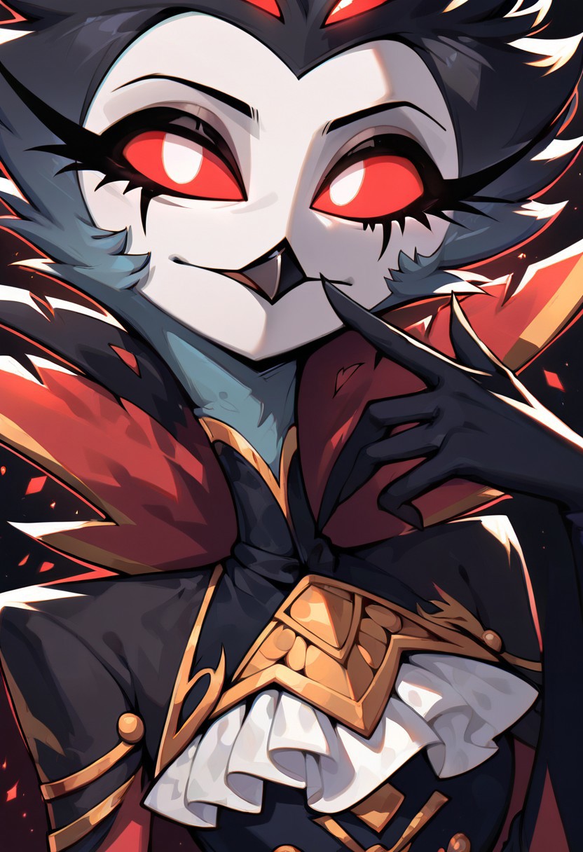 masterpiece, score_9, score_8_up, score_7_up, score_6_up, score_5_up, masterpiece, best quality, ultra-detailed, high resolution, solo, highly detailed portrait, stolas, from helluva boss, owl demon, close-up, long beak, black feathers, red eyes, regal expression, (elegant pose), (beautiful detailed eyes), ((focus on face)), sharp focus, perfect lighting, dark background, high contrast, high detail, expressive face, smooth shading, royal atmosphere, zPDXL2