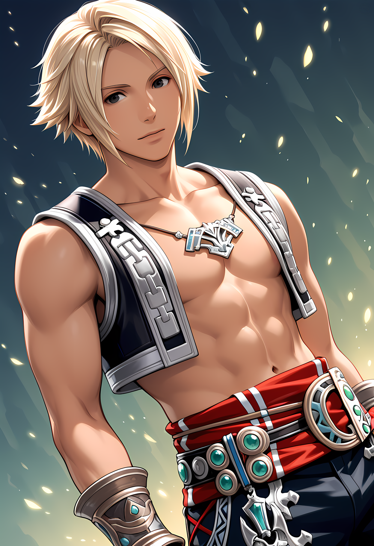 masterpiece, best quality, amazing quality, dutch angle, abstract background, BREAK
solo, male focus, adult male, ff12_vaan, 1boy, blonde hair, black eyes, armor, BREAK
 <lora:cfg_scale_boost:.6>  <lora:Vaan_-_Final_Fantasy_XII_-_ILXL:0.6>