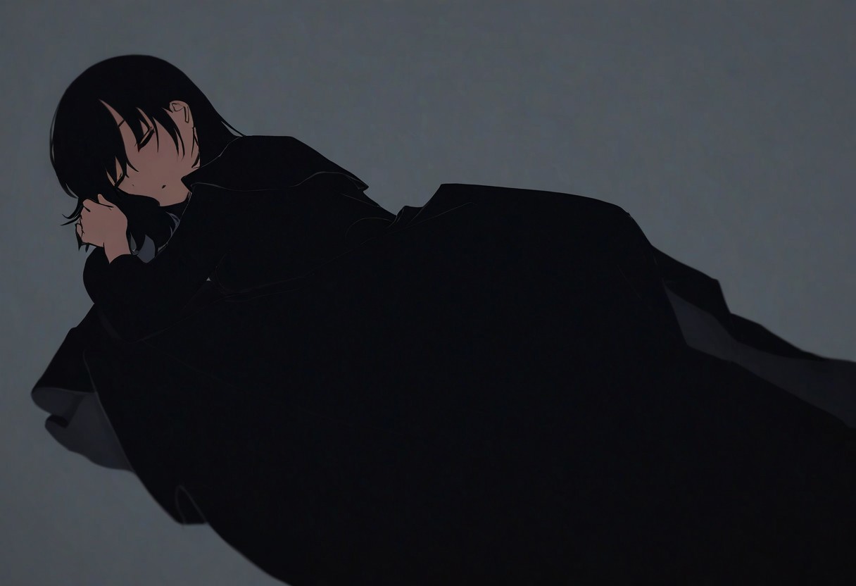 masterpiece, best quality, 32k, high resolution, absurdres, little black dress, sleeping