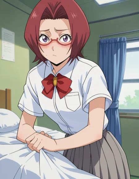 score_9, score_8_up, score_7_up, source_anime,
chizuruhonsho, <lora:chizuru-honsho-s1-ponyxl-lora-nochekaiser:1>,
chizuru honsho, short hair, red hair, purple eyes, glasses,
skirt, shirt, bow, school uniform, white shirt, short sleeves, pleated skirt, bowtie, red bow, red bowtie, grey skirt,
indoors, bed, bed room, on side, blush, drunk,
looking at viewer, dutch angle, cowboy shot,