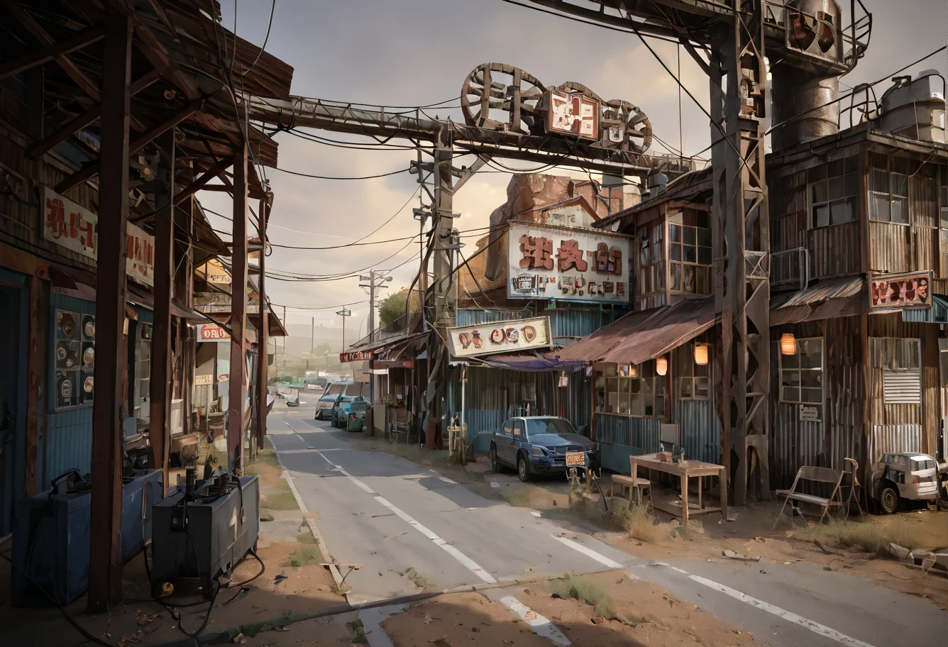 ,ruanyi0776,cable,power lines,1girl,<lora:0776 wasteland punk_v1_pony:1>, score_9,score_8_up,score_7_up,,8k,1girl,solo,
