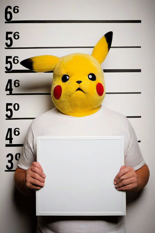 Masterpiece,High Quality,
 <lora:PE_MugShot:0.8> PEMugShot,holding a sign,
pikachu from pokemon