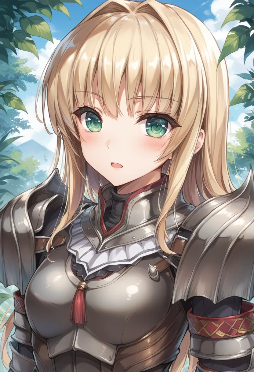 (score_9:0.9),score_8_up,score_7_up,rating_safe,anime style,(zPDXL),(zPDXL3),<lora:Kushala Armor ponyXL v1:0.7>,kushala armor,1girl,solo,looking at viewer,long hair,blush,open mouth,upper body,blonde hair,kushala girl,green eyes,silver breastplate,silver shoulder armor,