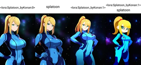 (black background, galaxy background, starry background:1.8),
1girl, samus aran, green eyes, blonde hair, medium hair, ponytail, sidelocks,
blue bodysuit,
looking at viewer, standing, hands on hips,
best quality, amazing quality, very aesthetic, absurdres, <lora:Splatoon_byKonan:0>