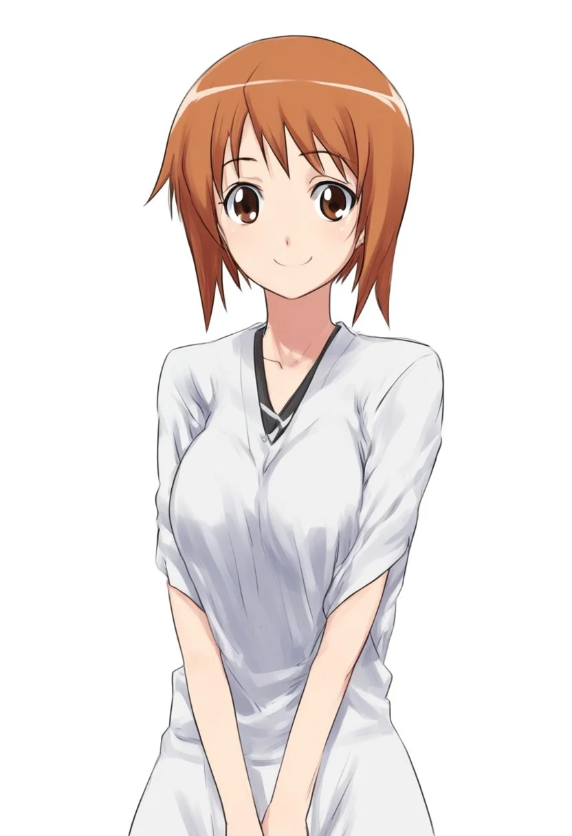 774 (nanashi), yagami hikari, digimon, 1girl, female focus, looking at viewer, short hair, simple background, smile, solo, white background