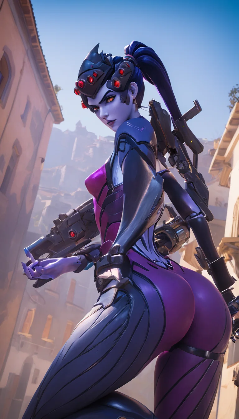 breathtaking Cinematic scene, hero view, Widowmaker, Overwatch <lora:widowmaker_xl_v1:1>, action pose, detailed background, masterpiece, best quality, high quality, absurdres . award-winning, professional, highly detailed