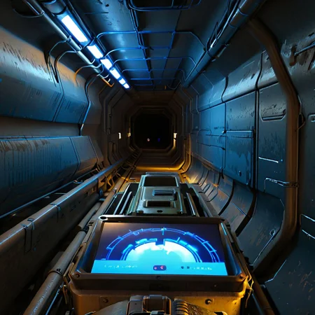 crawling through a metal ductway with a m314mtn blue glow, m314mtn, holding_tracker, holding, pov, trackerscreen