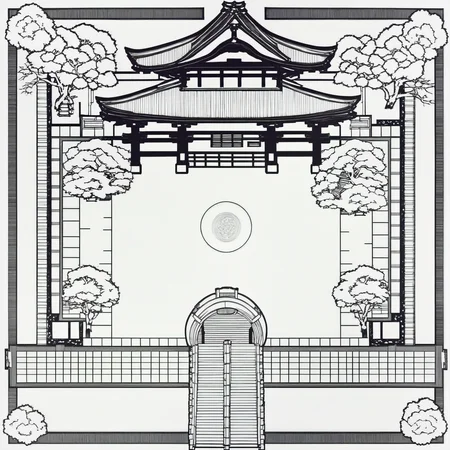 detailed top-down floorplan of a traditional japanese shrine, high resolution<lora:floorplans-prod-e-000012:1>