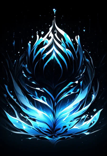 abstractzyrnox, abstract, abstract art, illustration, anime, blue and silver, black and silver, ((blue tulip), simple background, dark background), melting, detailed, symphtia-style