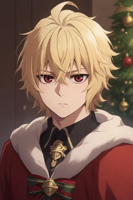 score_9, score_8_up, score_7_up, source_anime, , (photorealistic:0.6), looking at viewer, upper body, , 1boy, solo, male focus, <lora:mikaela_hyakuya_pony:0.78>, mikaela_hyakuya, blonde hair, red eyes, short hair, hair between eyes, bangs, ahoge, christmas costume, fantasy, , <lora:sdxl_lightning_8step_lora:1>