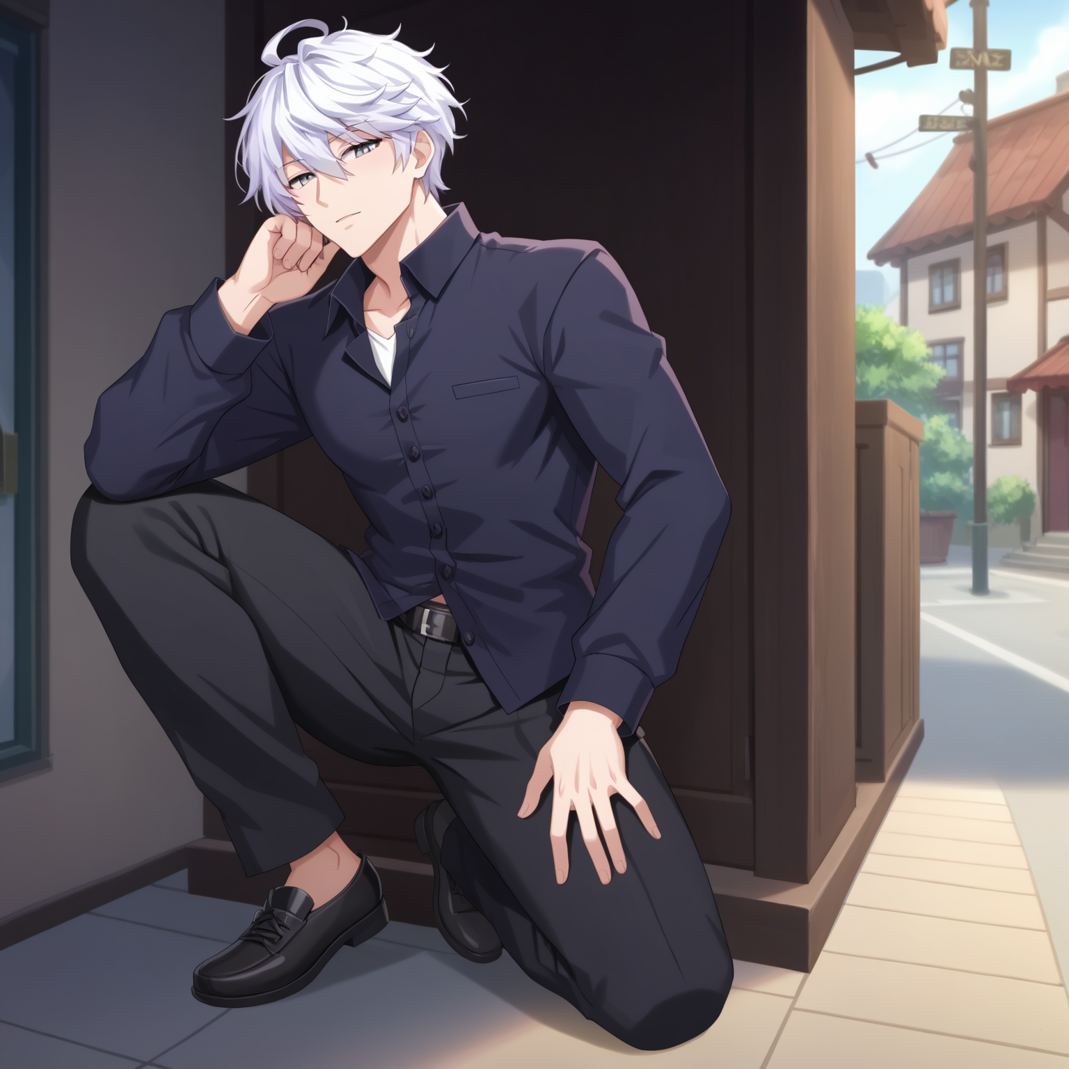 score_9, score_8_up, score_7_up, source_anime, anime screencap, depth of field, rating_safe, BREAK,
1boy, solo, yaoi, male focus, looking at viewer, full body,
<lora:myst_pony:0.75> myst_pony, white hair, gray eyes, short hair, hair between eyes, bangs, ahoge, 
alternate costume, 
day, <lora:age_slider_v4:3.5> <lora:loraeyesxl:1> <lora:Pony_DetailV2.0:1> <lora:Pony_QualityV4.0:1>