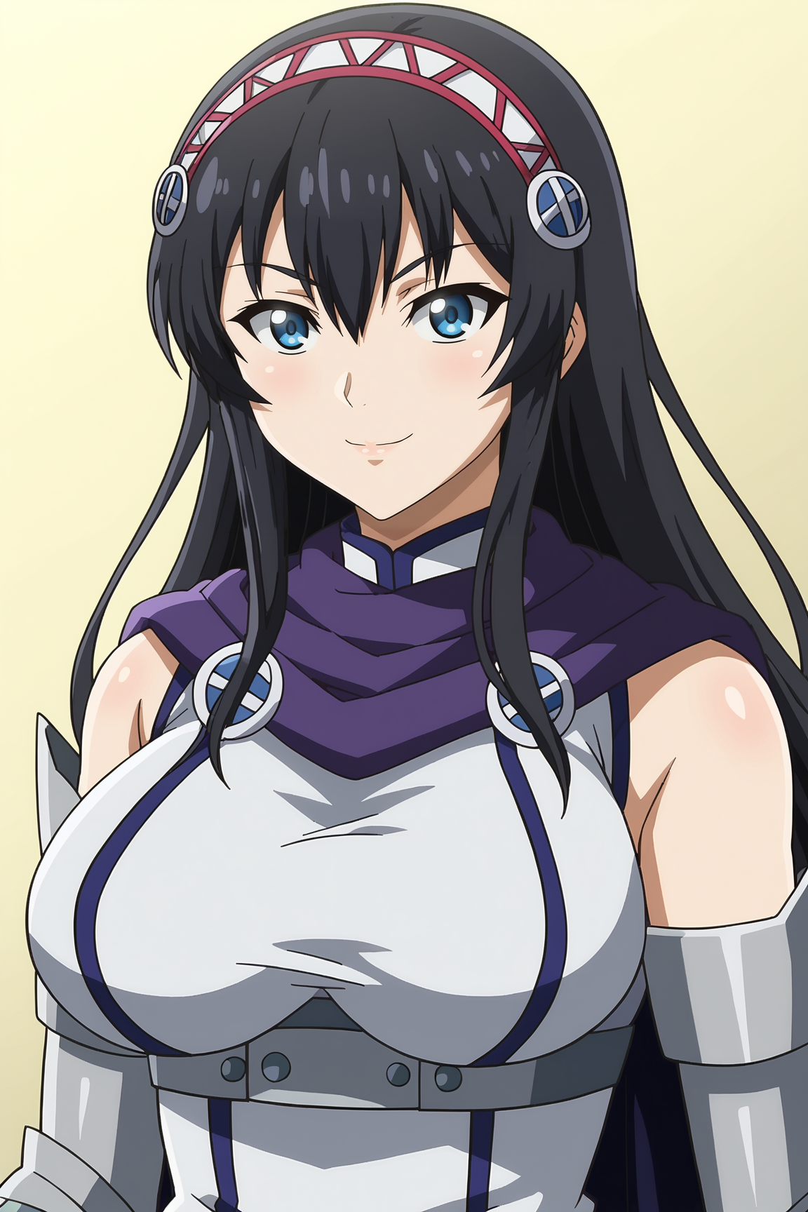 score_9, score_8_up, score_7_up, source anime, prefect lighting, very aesthetic, BREAK, anime coloring, anime screencap,
<lora:luvelia_sanctos_v1-pdv6:0.9>, 1girl, luvelia sanctos, peter grill to kenja no jikan, blue eyes, black hair, long hair, hairband, large breasts, 
luveout,  sleeveless, cape, 
BREAK, looking at viewer, light smile, (close-up:1.2), 
BREAK,