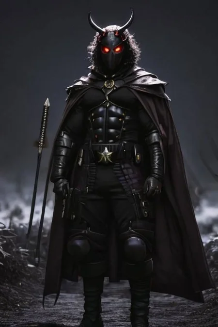heromkr2023, 8k, uhd, best quality, masterpiece, full body, 1man, dingy masked hero, (((intimidating appearance))), thorns, (((dangerous))), (((cold night))), 5caryma5k, (((very scary))), Scythe, (((fresh out of hell))), macabre, scary mask
