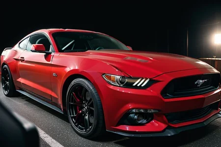 cars fantastic red, [ford mustang], speed, intricate detail ,dark background , HD. Photograph , in table((realism)), extremely high quality RAW photograph, ultra detailed photograph, sharp focus, high resolution, (detailed skin:1,3),high quality, film grain, Fujifilm XT3,Highly Detailed, movie, (Cinematic Photo:1.3) of (Realistic:1.3)