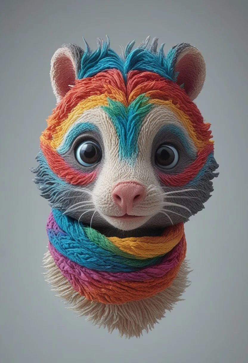a cute chibby skunk with big rainbow eyes made out of clay, it wears a cool rainbow bandana, very detailed, 4k, sharp, eating rainbow worms, novuschroma51 style