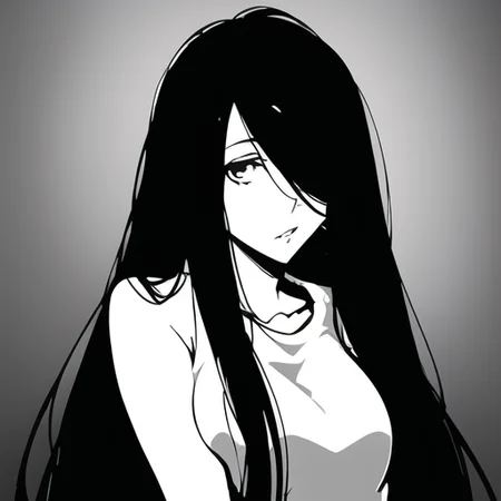 ((masterpiece)),(best quality), absurdres,sadako_yamamura,<lora:Sadakobest:0.8>, <lora:persona5stylebw_v10:0.9>,1girl, solo, portrait, upperbody,