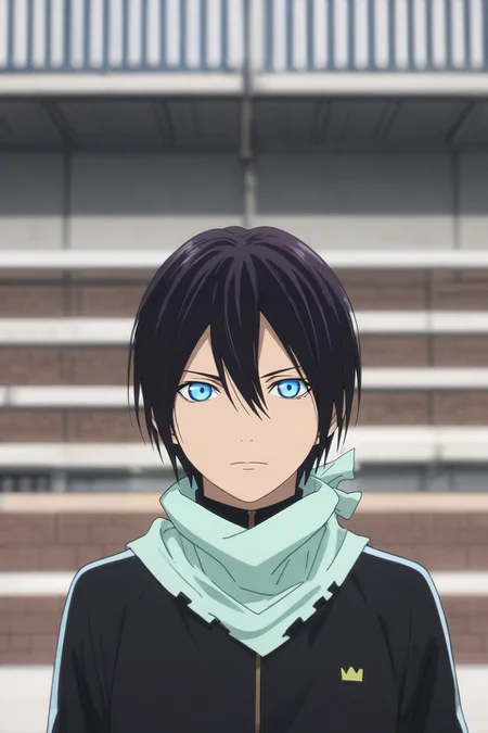 score_9, score_8_up, score_7_up, , rating_safe, intricate details, (3d:0.4), , depth of field, 1boy, solo, male focus, <lora:yato_noragami_pony:0.98>, yato_noragami, black hair, blue eyes, short hair, hair between eyes, scarf, , , <lora:sdxl_lightning_8step_lora:1>