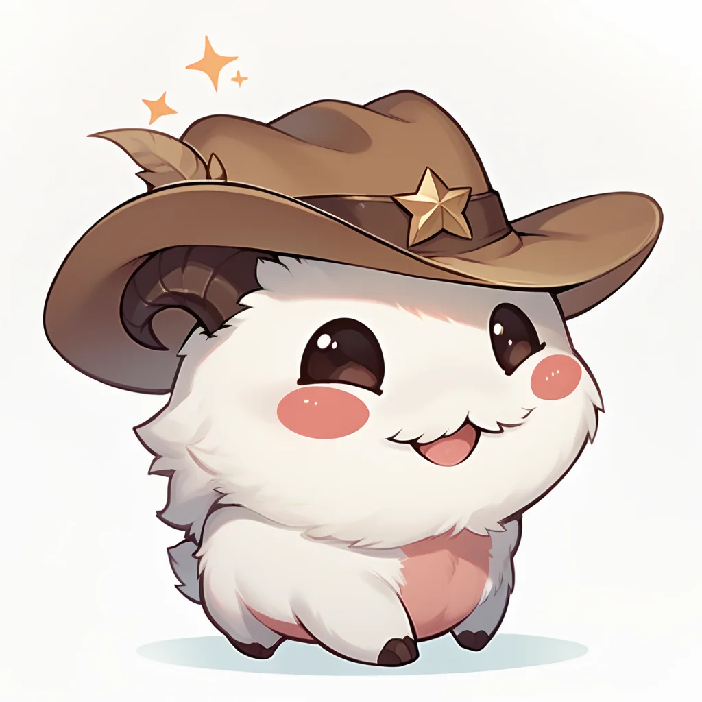 score_9, score_8_up, score_7_up, score_6_up, p0r0, no humans, animal focus, horns, <lora:Poro_v1:1>, cute, chibi, full body, looking at viewer, animal, cowboy hat, blush stickers