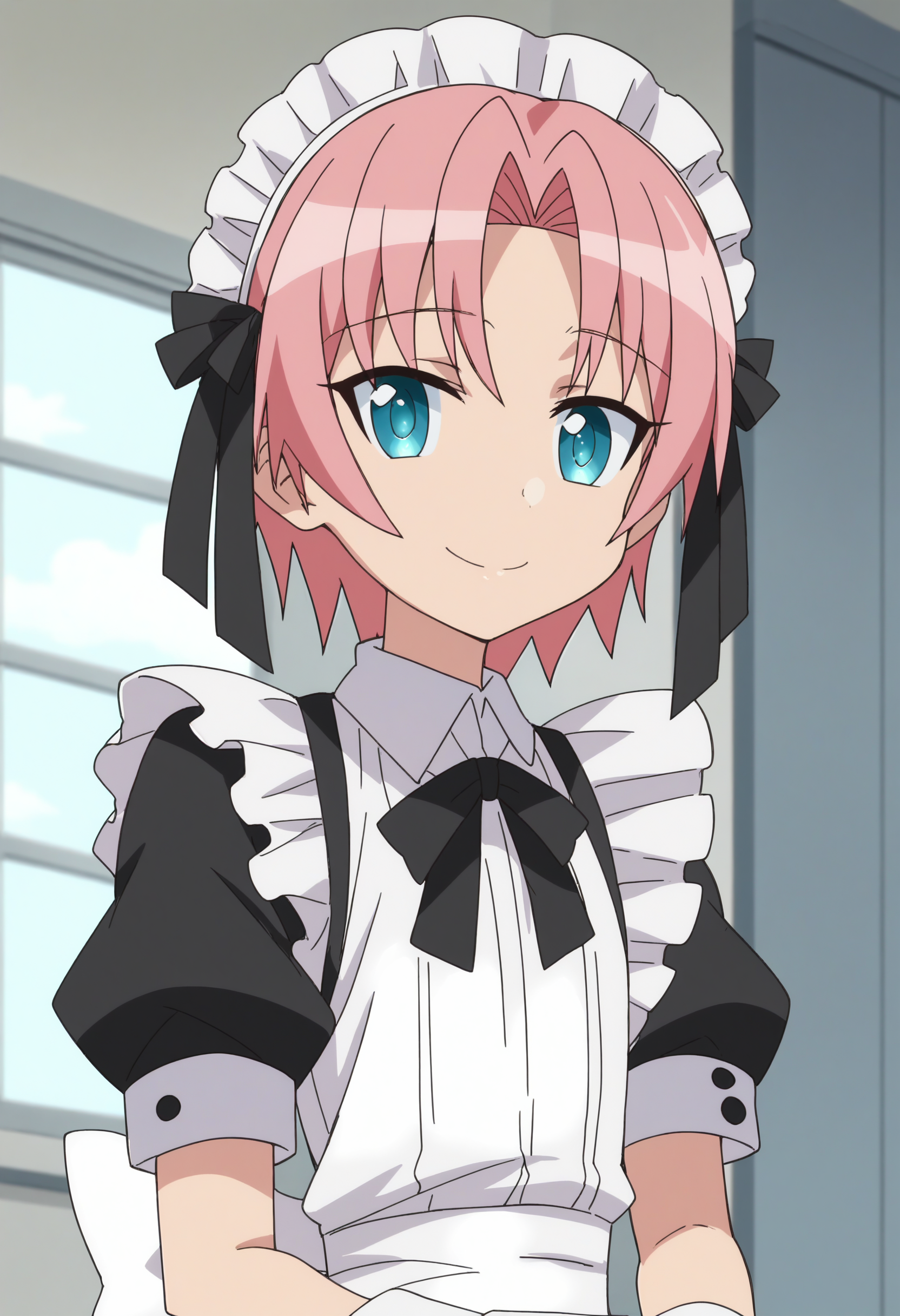 score_9, score_8_up, score_7_up, score_6_up, score_5_up, score_4_up , anime coloring ,BREAK source_anime, anime,screencap,
 1boy, solo, himea, short hair, white apron, wrist cuffs, maid, maid headdress, otoko no ko, crossdressing, black hair ribbon, maid apron, black necktie, <lora:PonyXL HimeA V3:1>
indoors,smile, looking at viewer,  upper body,