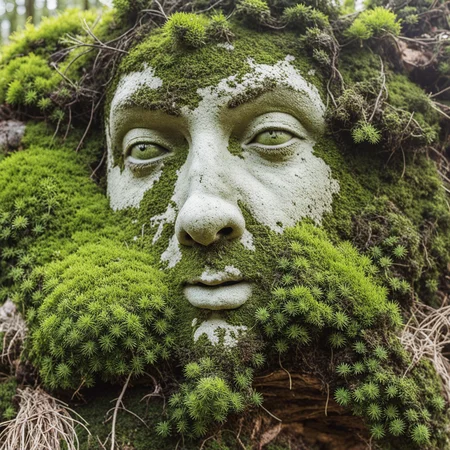 cinematic photo photo, sculpture face, overgrown moss
 <lora:Overgrown-SDXL-b:1> . 35mm photograph, film, bokeh, professional, 4k, highly detailed