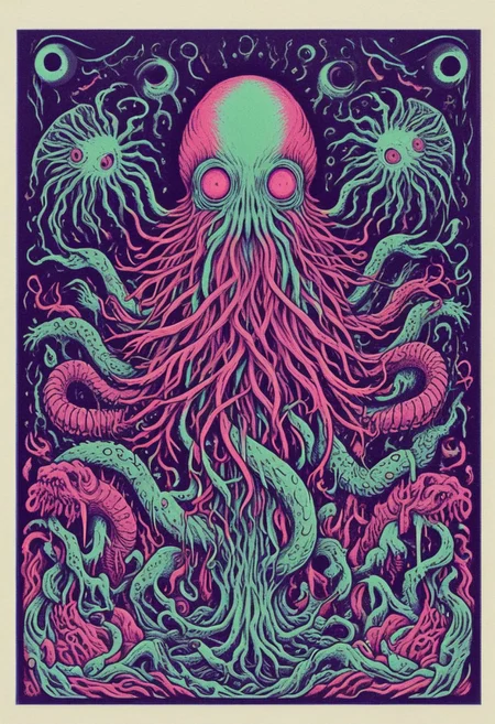 score_9, score_8_up, score_7_up, score_6_up, three_color_engraving, easynegative, cthulhu, neonnightmare, tentacle, cosmic horror, BREAK, background: (simple background)