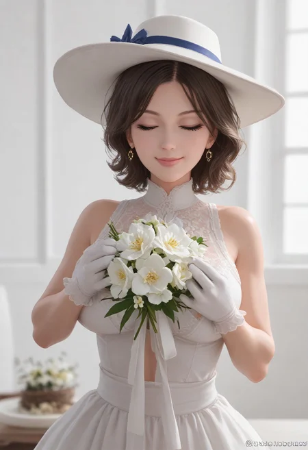 1girl, red cheeks, smile excited,
AmiriPathfinder,1girl,solo,brown hair, jewelry, midriff, navel, abs.
Best image quality, 4k, masterpiece, female, beautiful mature bimbo MILF, sharp eyes looking at the camera, face focus, delicate facial features, white uniform, white gloves hat, arms holding flowers (bouquet) artistic lighting, portraiture, face magnification, [elegant demeanor, dignified atmosphere and excellent posture that catches the eye + beautiful face + portrait painting effect] (large breasts:1.5) (beautiful detailed eyes) (smile:1.2) (closed mouth) sharp focus, depth of field, good composition, stockings, toned body, athletic, wide hips, thin waist, toned arms, exposed abdomen, view from behind. She is sitting on a restaurant table white drinking HOT cocoa. She is watching to the viewer. Inspiring, dramatic, upper body shot.
((WHITE BACKGROUND))