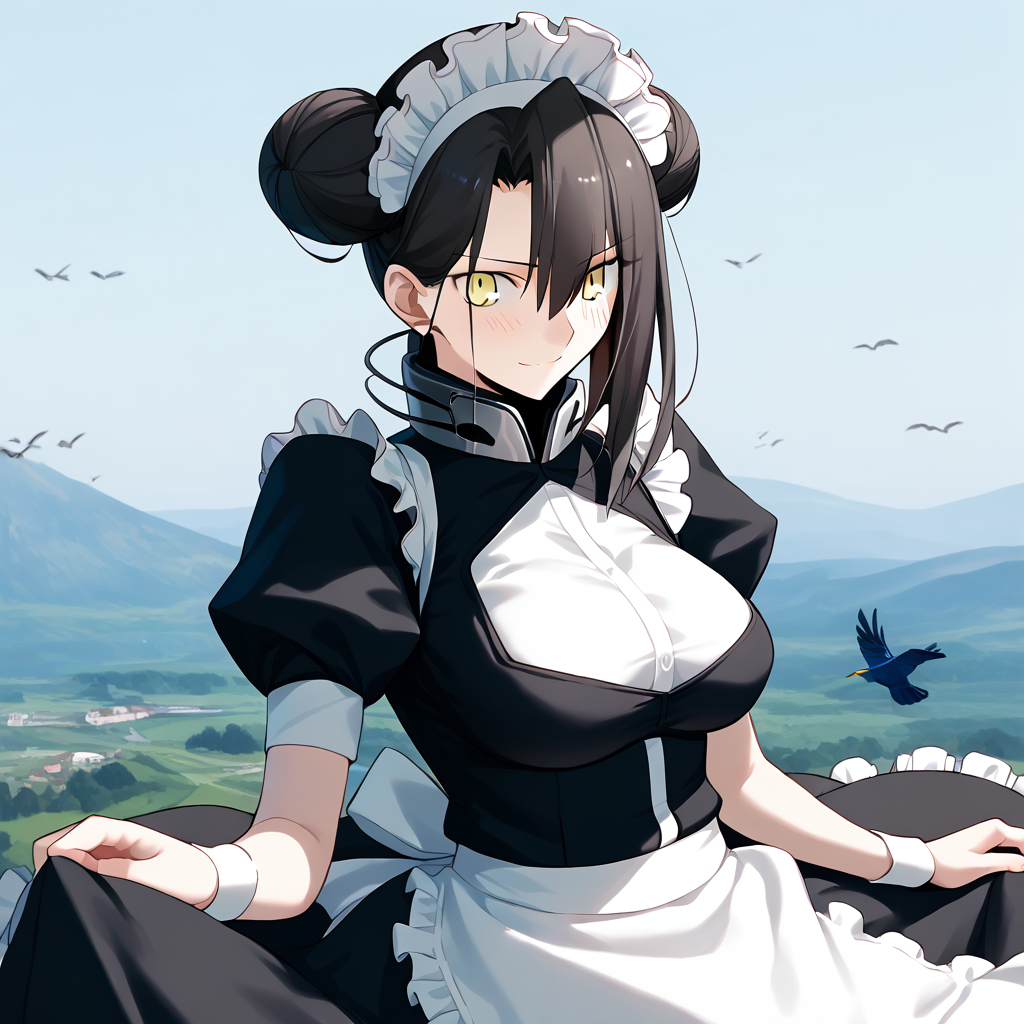 <lora:Takeuchi_Takashi_PonyXL_style_v01:1>
<lora:agent.pony:1>
score_9 , score_8_up , score_7_up , source_anime , 
masterpiece , best quality , ultra-detailed , 
BREAK
agent \(girls' frontline\), maid
1girl , woman , huge breasts , light smile , light blush , ((medusa (fate)):0.5)  , 
long black hair  , maid dress ,  
bird see