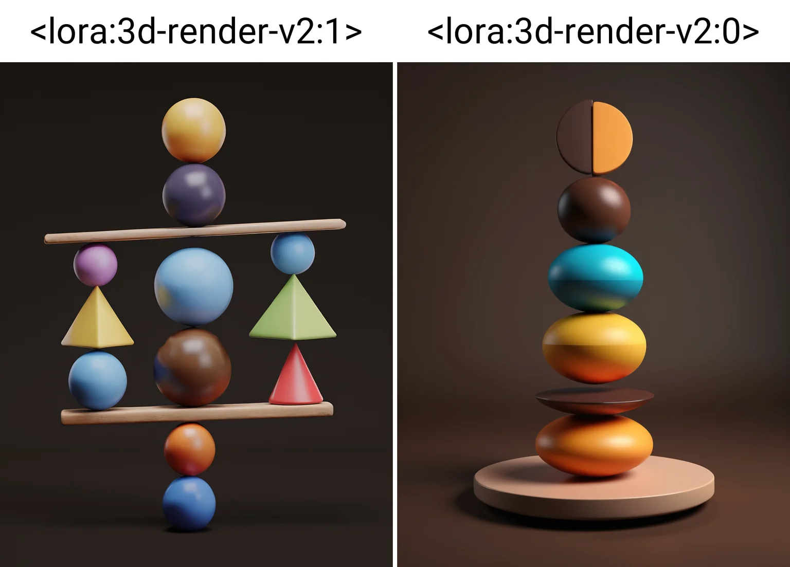 3d render, masterpiece balance composition of many colorful shapes, dark brown background <lora:3d-render-v2:1>