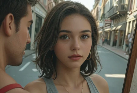 A heartfelt, ultra-detailed reunion between a 1boy and 1girl, both in their late 20s, seeing each other for the first time in years. The moment is filled with deep emotion—joy, nostalgia, and the weight of time.
The woman is petite, with dark short hair, a small waist, and pronounced curves, her expression glowing with happiness yet touched by the quiet wisdom of experience. The man, a bit taller with a slim frame, mirrors her emotions, his face revealing both delight and the burdens of his journey. Their professions remain a mystery, but their postures and subtle details hint at lives filled with responsibility.
Set against a softly blurred, atmospheric backdrop—perhaps a bustling city street, a quiet park, or a familiar café—the world fades behind them as they reconnect. Their gazes lock, emotions conveyed through delicate body language and nuanced facial expressions, capturing the beauty of a long-awaited reunion.
Cinematic lighting, ultra-realistic facial details, emotional storytelling, warm and intimate atmosphere, expressive eyes, natural pose, SFW.