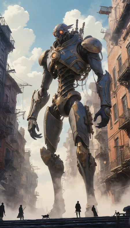 Meticulously captured visual, anime, breaking void walkers, caught in mid-transformation, necessary features, Insulation, Rule of Thirds, steampunk city, profile, Maximalist, low-angle shot, ethereal watercolor, low-key, sharp focus