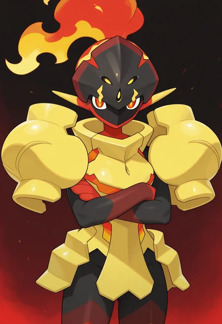 best quality, masterpiece, armarouge, pokemon, arms crossed, solo, looking at viewer