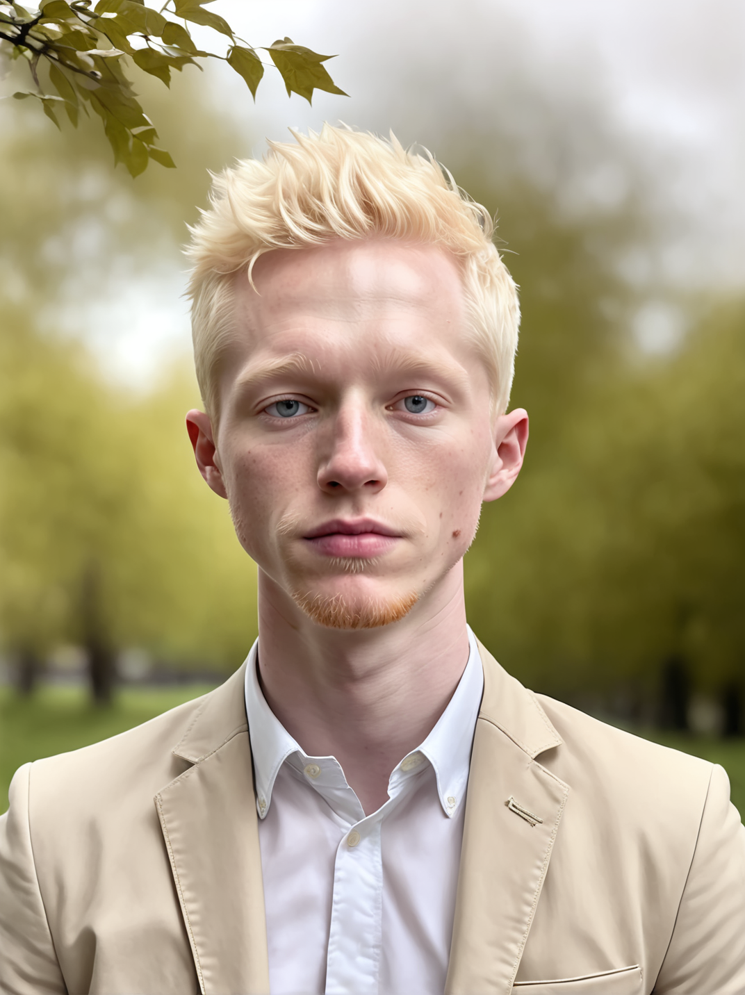 professional photograph, high resolution, 30yo drewsynthxl, portrait, solo, realistic, expressionless, albino,
face focus, ,
in the park, overcast