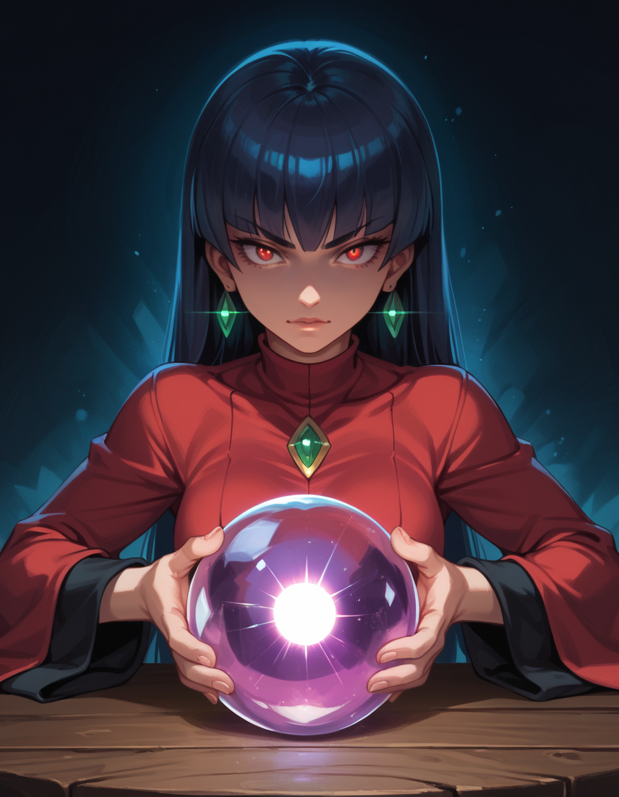 score_9, score_8_up, score_7_up, score_6_up, score_5_up, score_4_up, 1girl, sabrina_\(pokemon\), hud_cryst4l_b4ll, glowing, crystal ball, orb, upper body, table, <lora:hud_cryst4l_b4ll_XLP:0.6>
